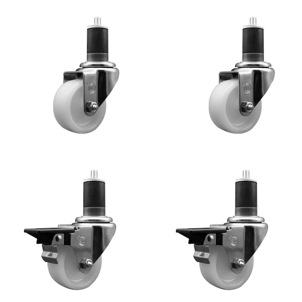 Service Caster 3'' Nylon Wheel Swivel 1-5/8'' Expanding Stem Caster Set 2 Brakes, 4PK SCC-EX20S314-NYS-2-PLB-2-158 - main